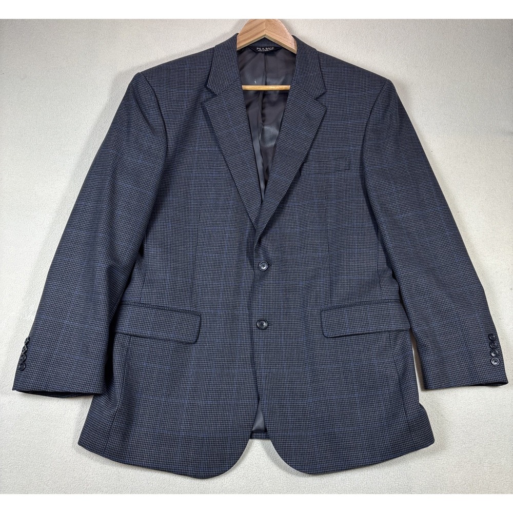 Jos. A.‎ Bank Mens 43R Blazer Houndstooth Windowpane Check Jacket Wool Gray Navy